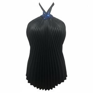 Vintage Cache Evening Y2K Halter Top Black Pleated w/ Sparkle Starfish Size M